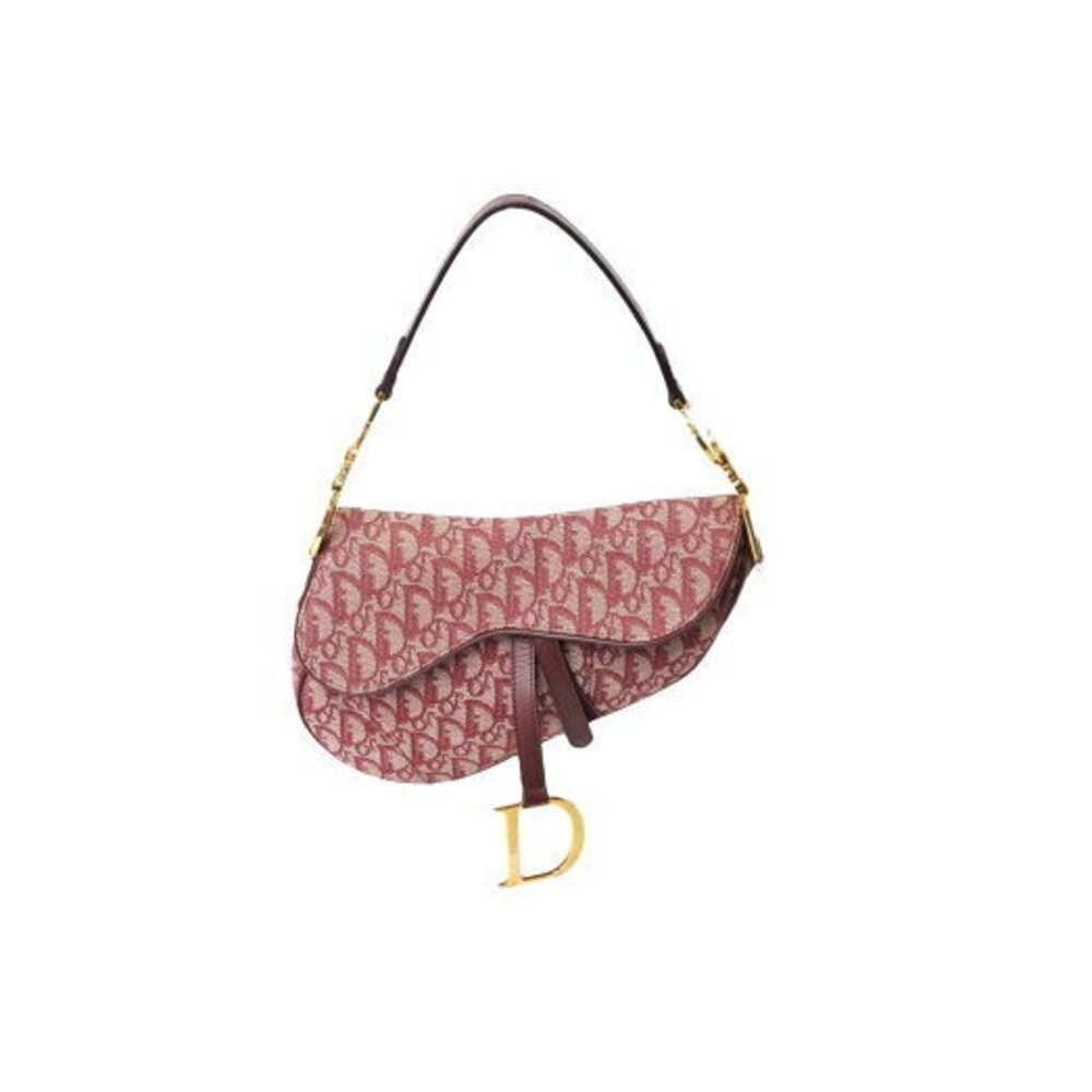 Christian Dior Saddle Bag Trotter Canvas Leather Red